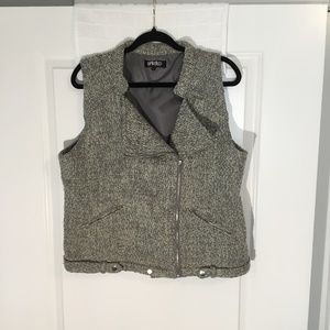 Spirited Randolph Duke Ladies Zip Down Lined Tweed Vest Gray/Off White Size L